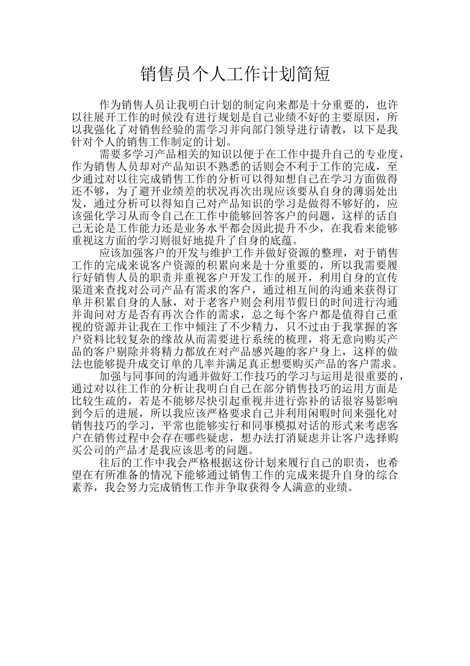 销售员个人工作计划简短_第1页