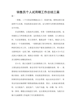 销售员个人试用期工作总结三篇