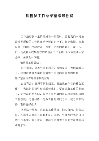 销售员工作总结精编最新篇