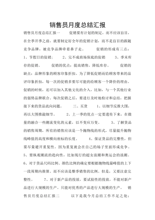 销售员月度总结汇报