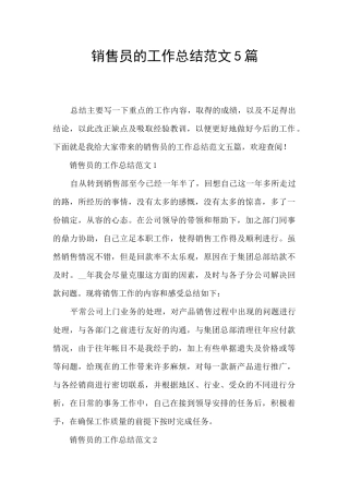 销售员的工作总结范文5篇
