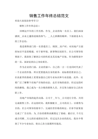 销售工作年终总结范文