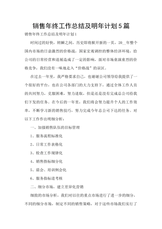 销售年终工作总结及明年计划5篇