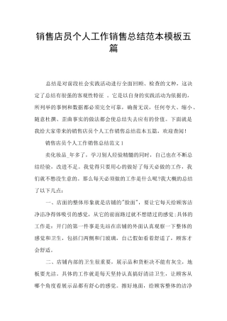 销售店员个人工作销售总结范本模板五篇
