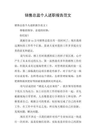 销售总监个人述职报告范文