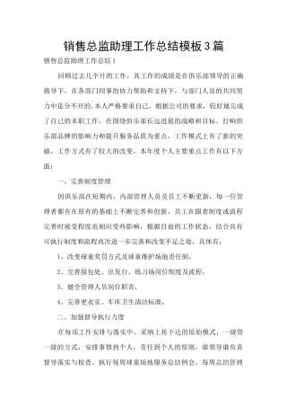 销售总监助理工作总结模板3篇