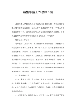 销售总监工作总结5篇