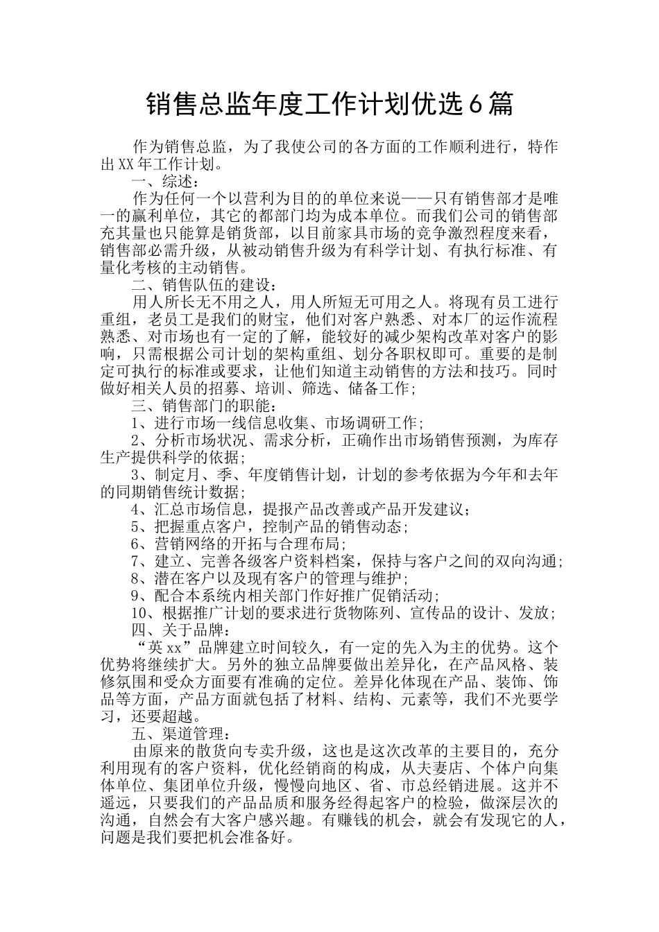 销售总监年度工作计划优选6篇_第1页