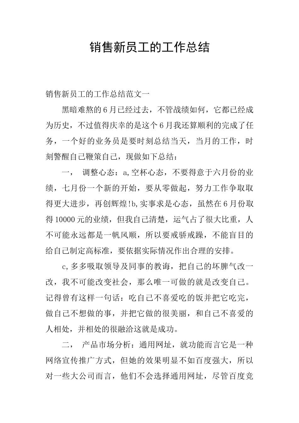 销售新员工的工作总结_第1页