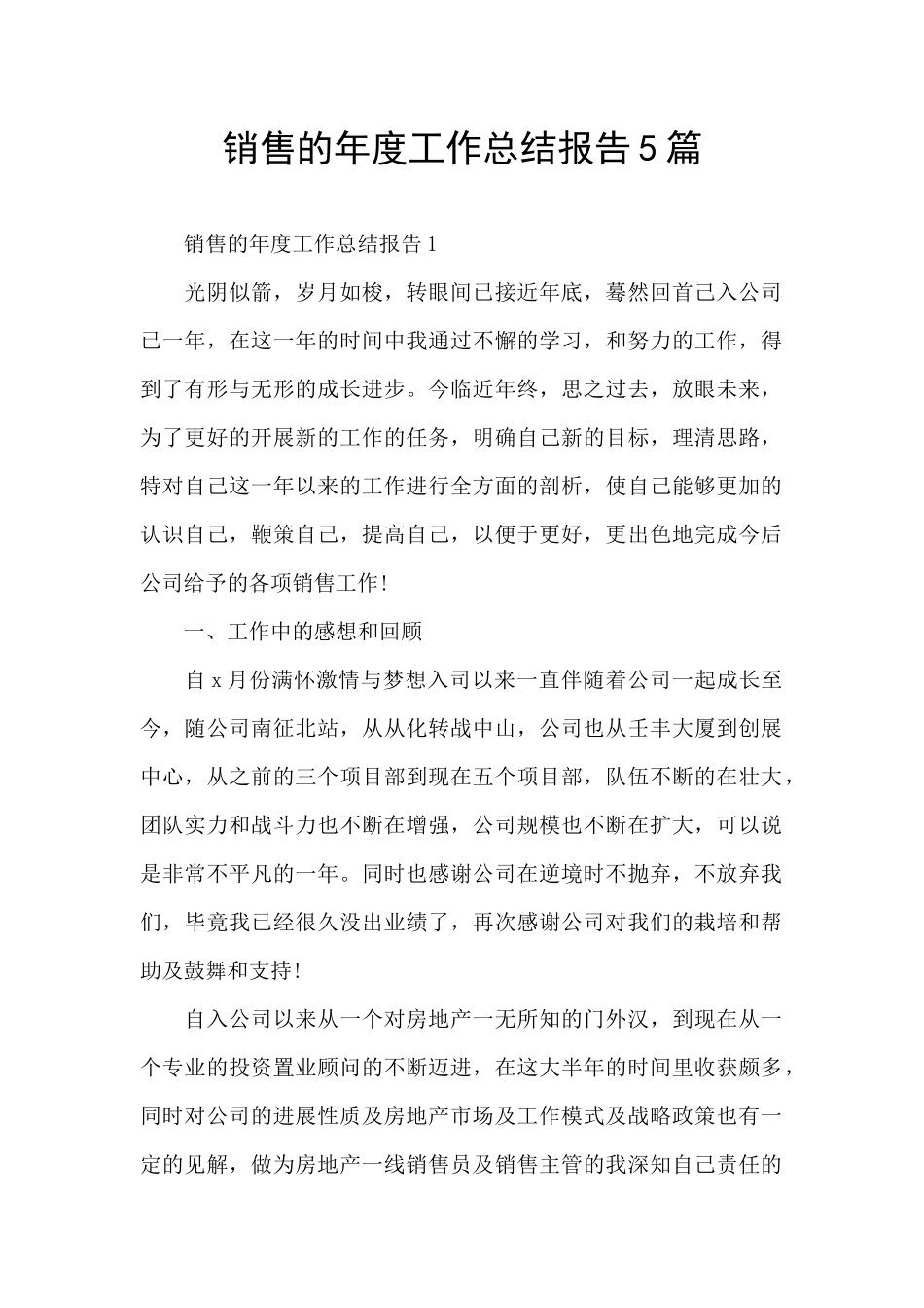 销售的年度工作总结报告5篇_第1页