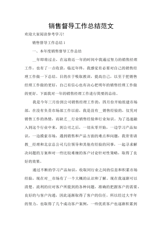 销售督导工作总结范文