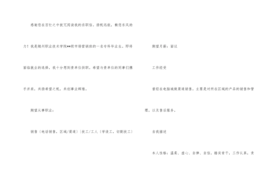 销售简历的自我介绍四篇_第2页