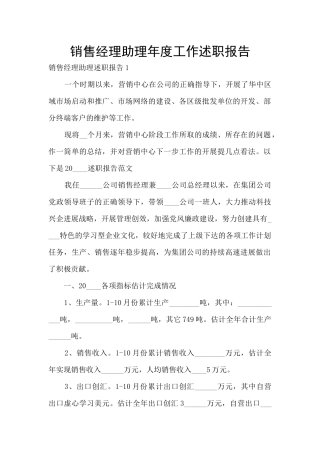 销售经理助理年度工作述职报告