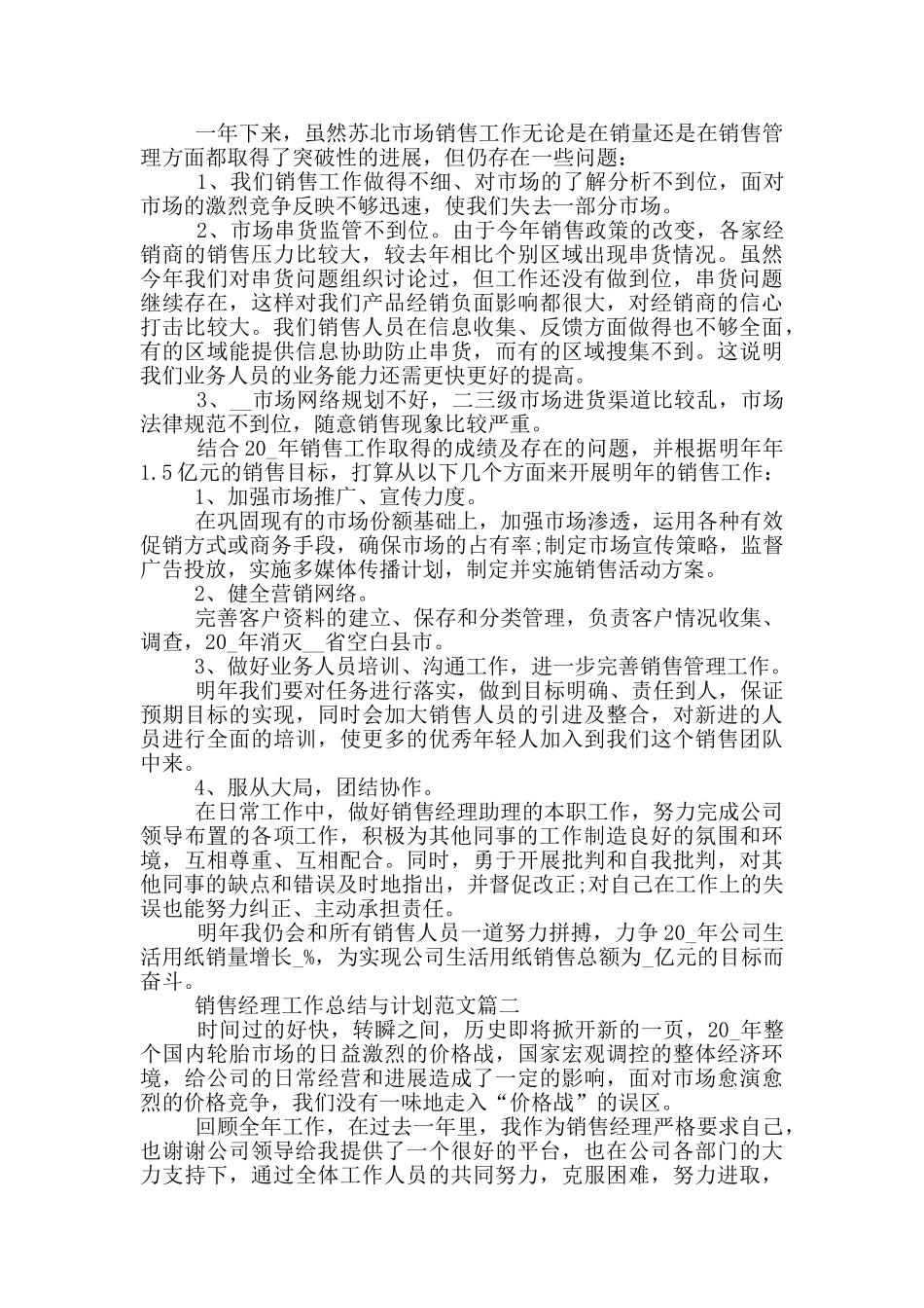 销售经理工作总结与计划范文_第2页