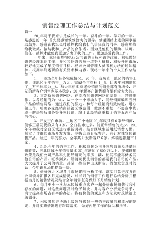 销售经理工作总结与计划范文