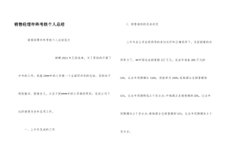 销售经理年终考核个人总结
