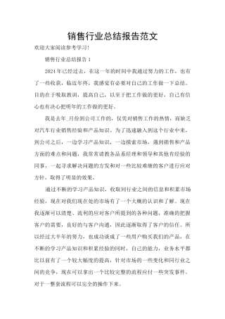 销售行业总结报告范文