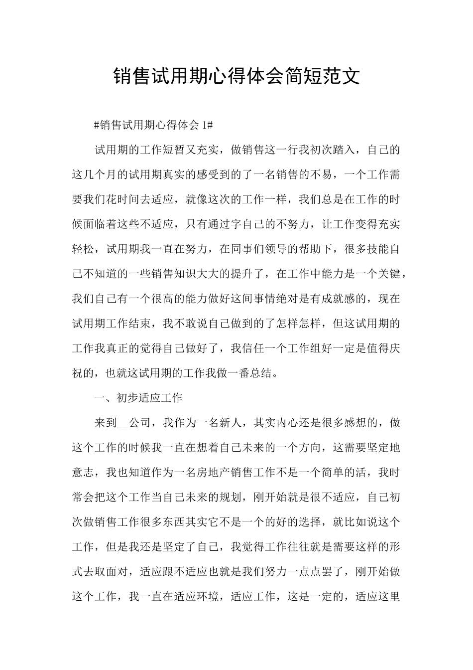 销售试用期心得体会简短范文_第1页