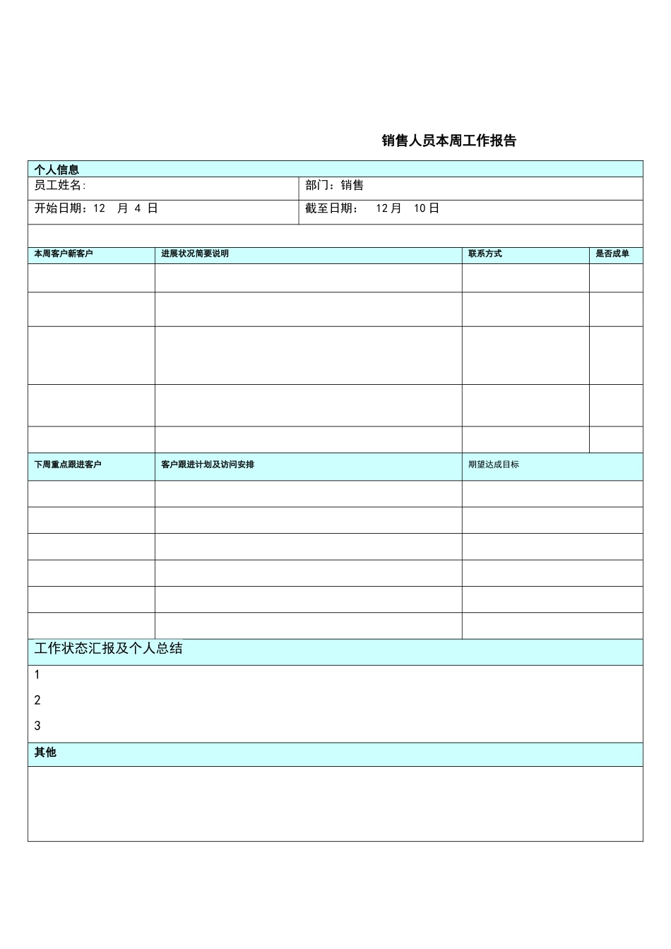 销售部周报模板_第1页