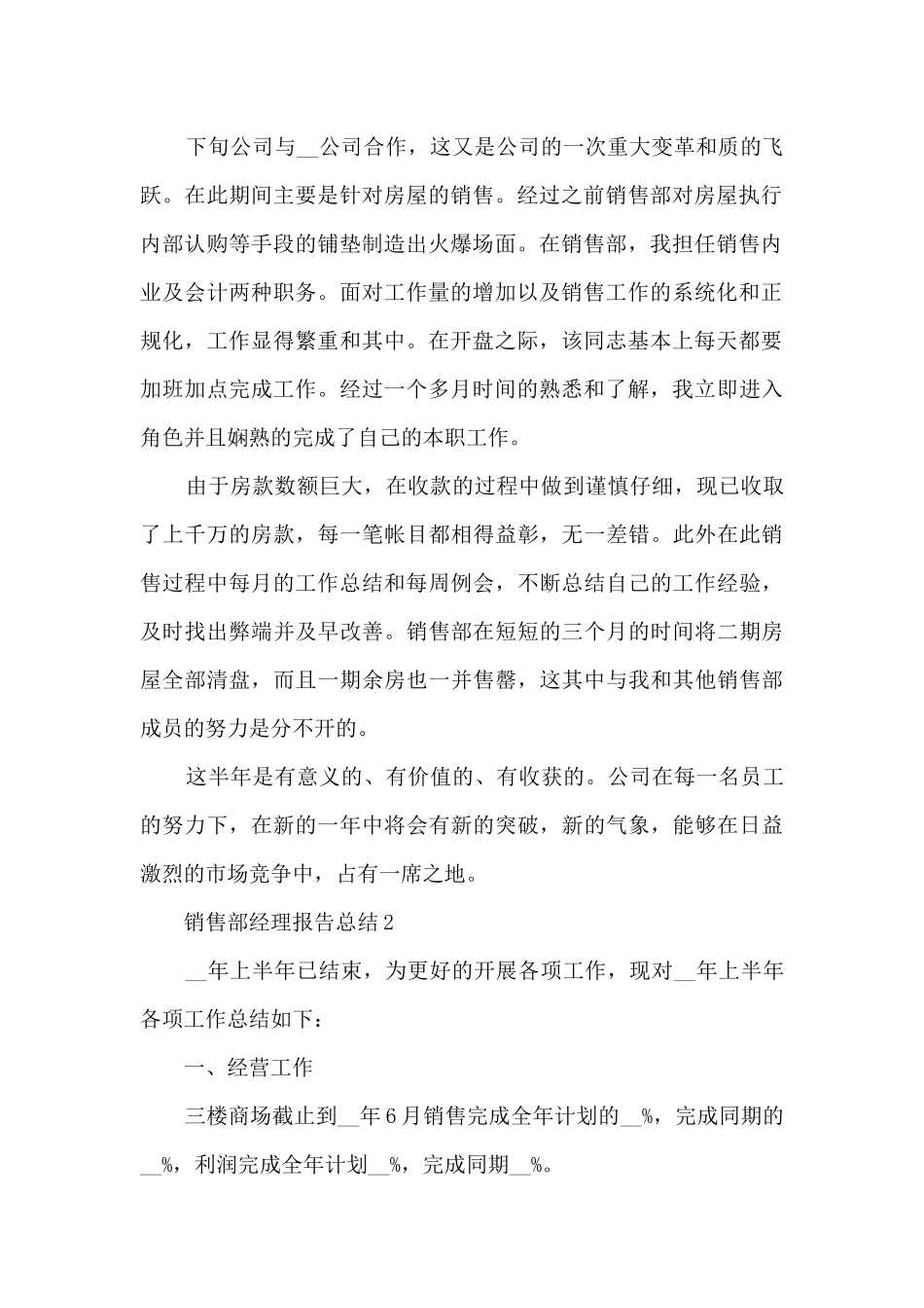 销售部经理报告总结5篇_第2页