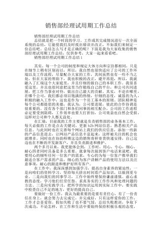 销售部经理试用期工作总结