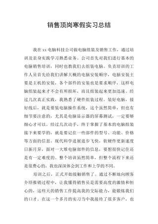 销售顶岗寒假实习总结