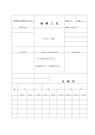 锅炉检修工艺卡