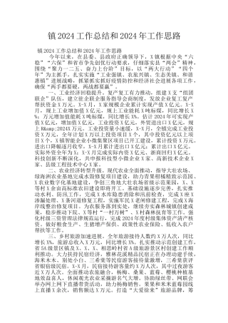 镇2024工作总结和2024年工作思路