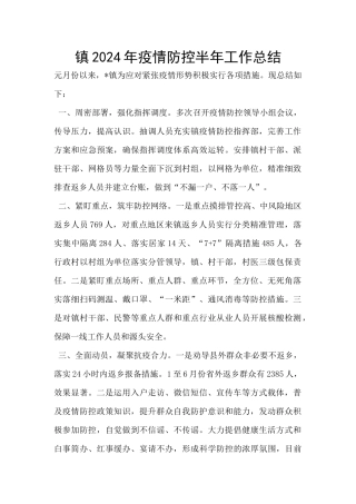 镇2024年疫情防控半年工作总结