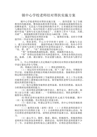 镇中心学校教师结对帮扶实施方案