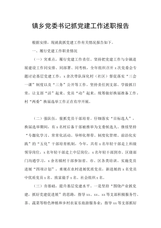 镇乡党委书记抓党建工作述职报告
