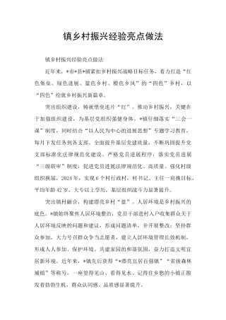 镇乡村振兴经验亮点做法