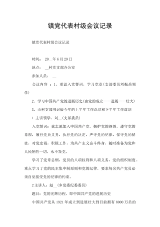 镇党代表村级会议记录