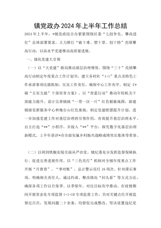 镇党政办2024年上半年工作总结