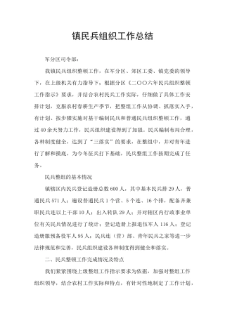 镇民兵组织工作总结