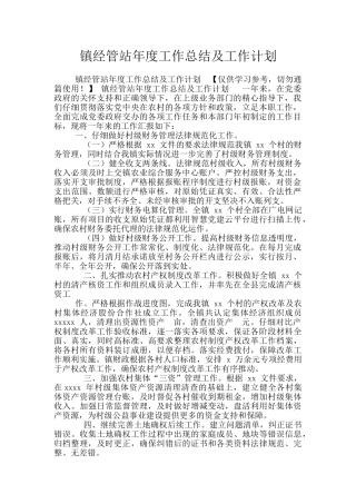 镇经管站年度工作总结及工作计划