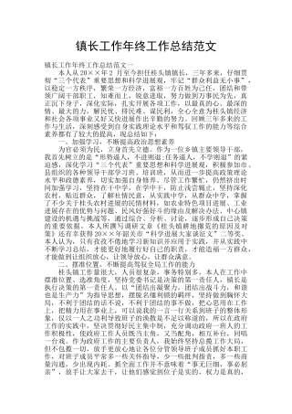 镇长工作年终工作总结范文