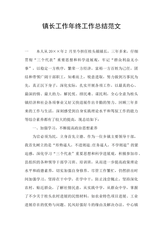 镇长工作年终工作总结范文
