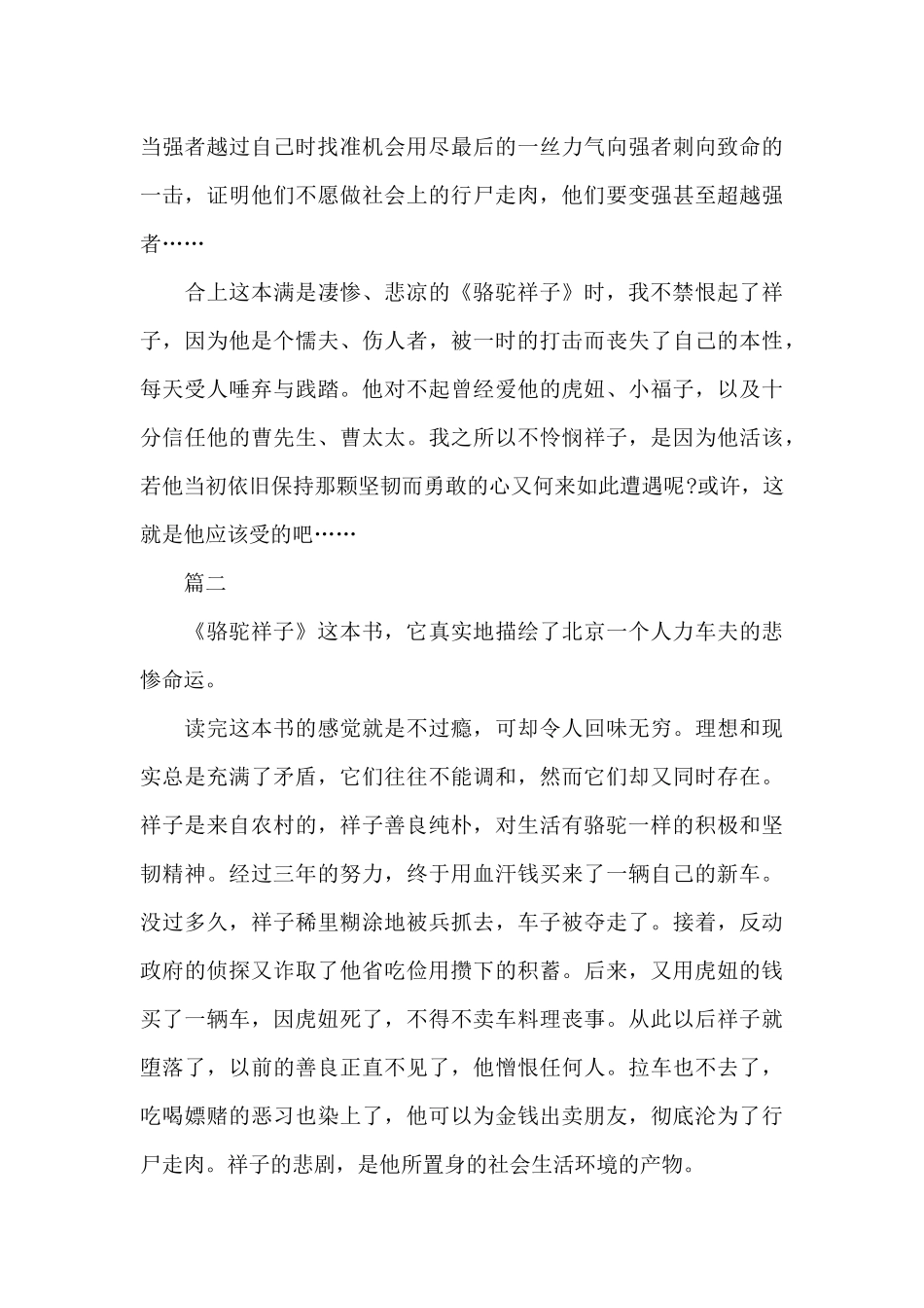 长篇小说骆驼祥子读后感范文三篇_第2页