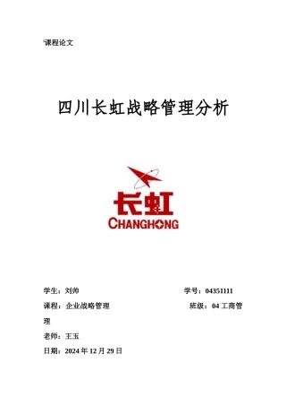 长虹战略管理分析终稿