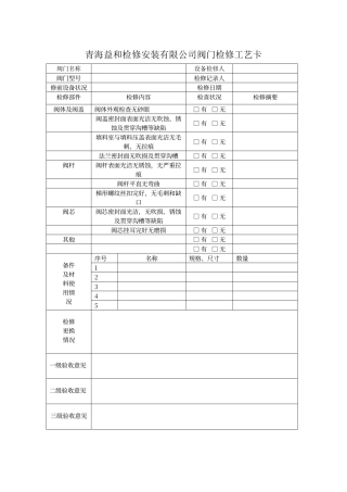 阀门检修工艺卡
