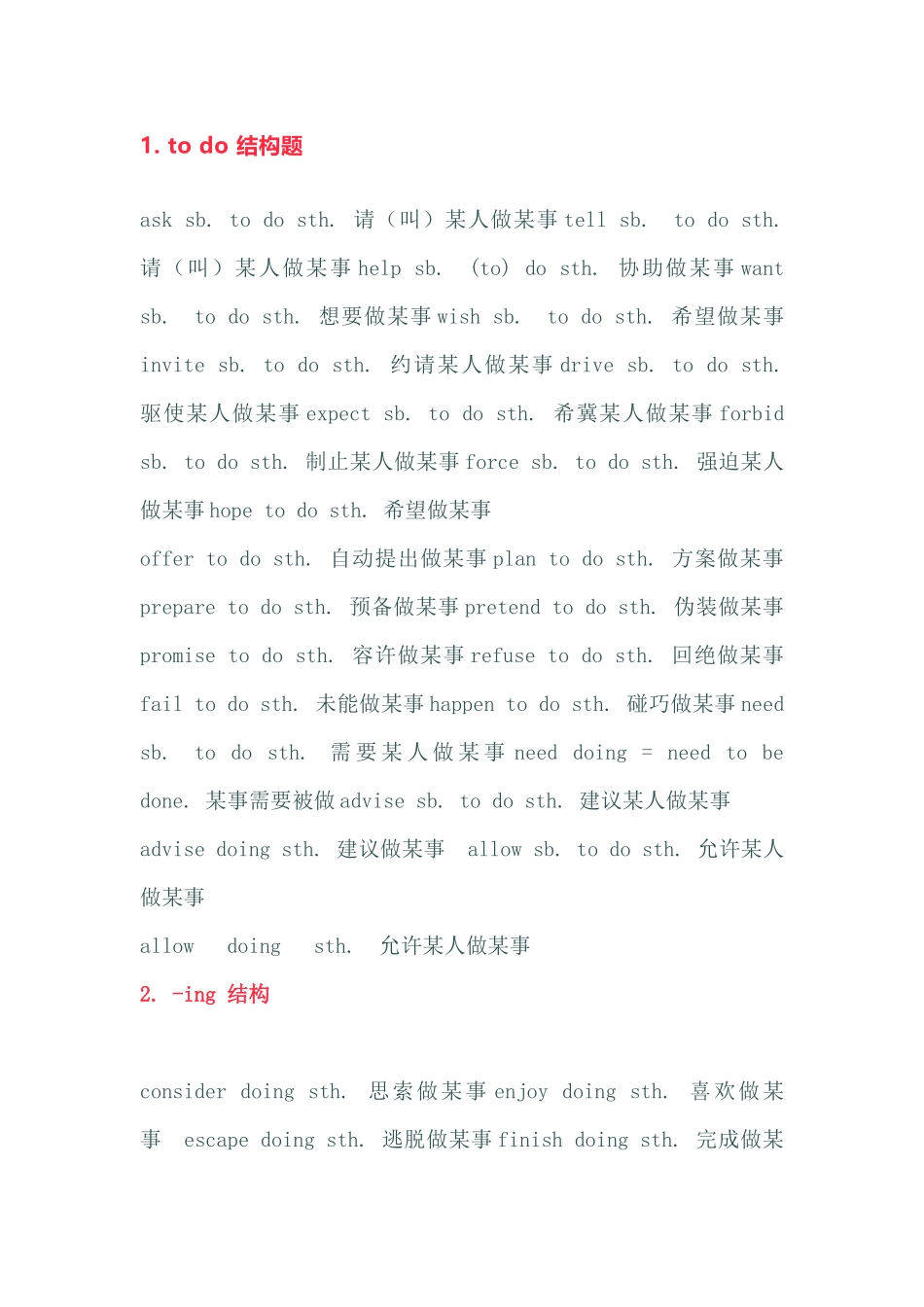 初中英语各类结构短语总结_第1页