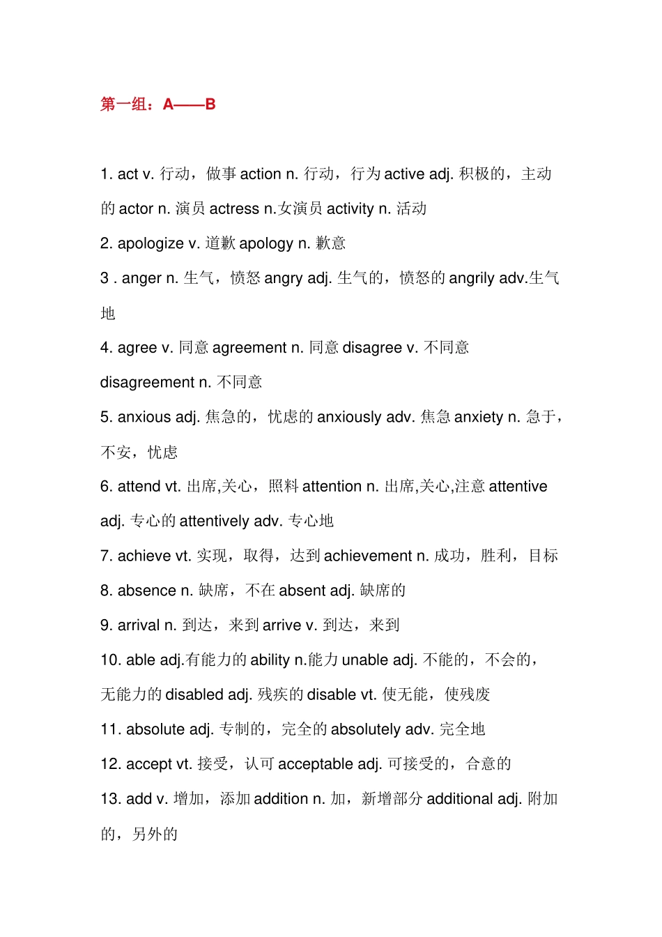 初中英语考试核心词“词形”转换总结_第1页