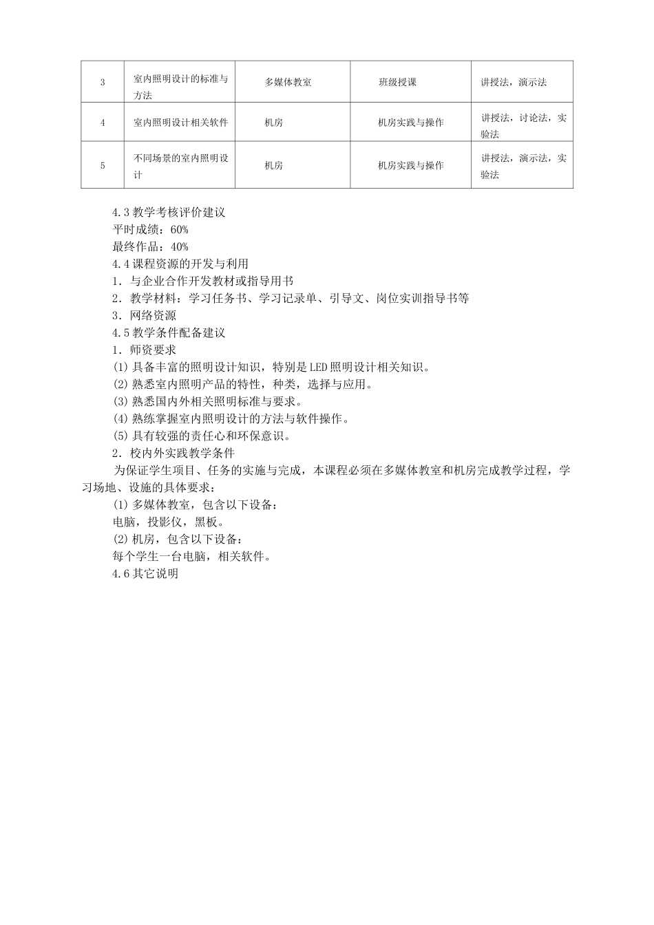 《室内照明设计》课程标准_第3页