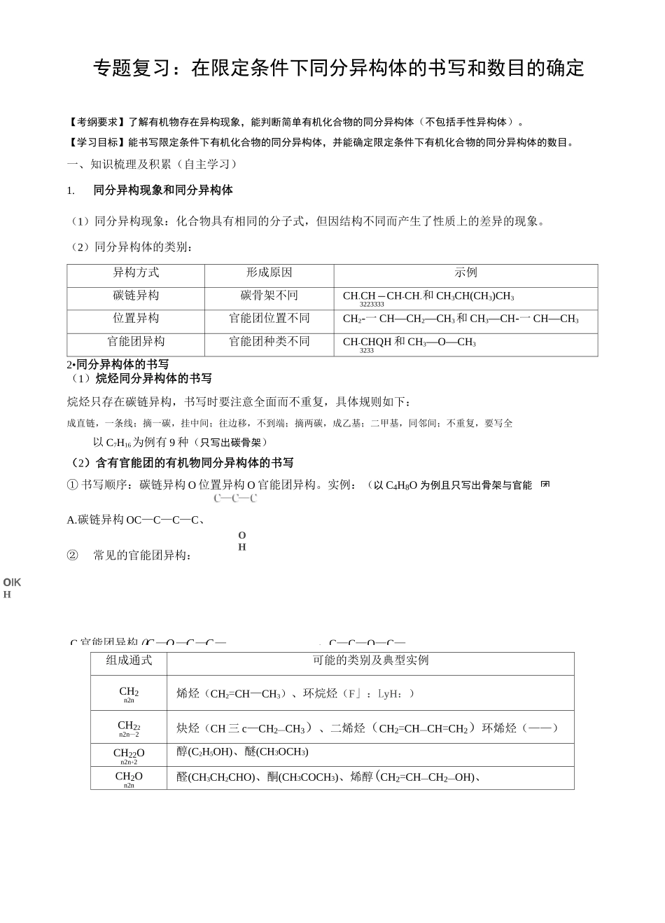 专题复习：在限定条件下同分异构体的书写和数目的确定_第1页