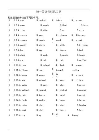 找出划线部分读音不同的单词