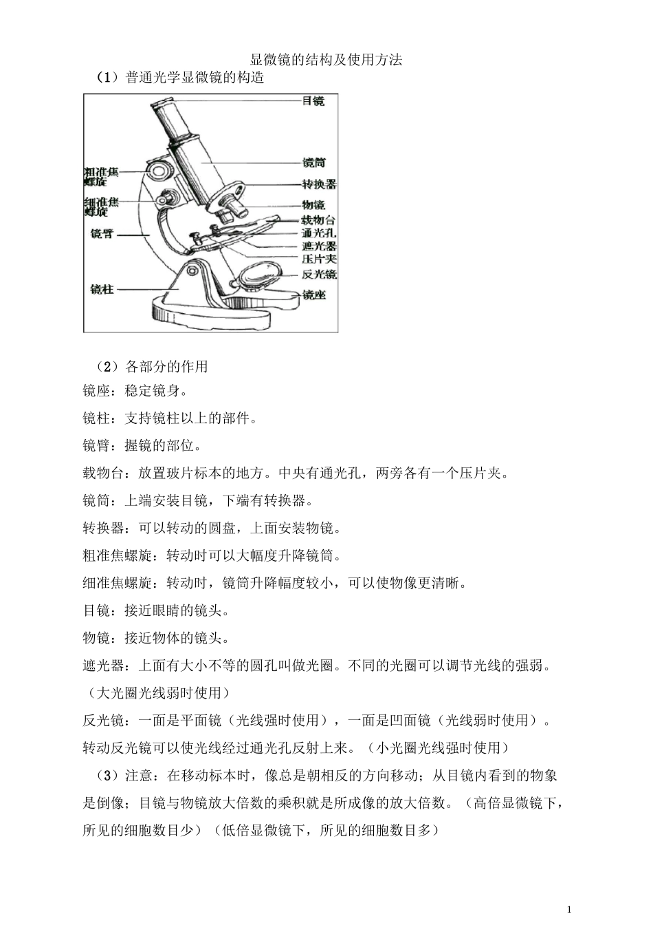 显微镜的结构及使用方法_第1页