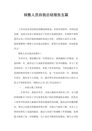 销售人员自我总结报告五篇