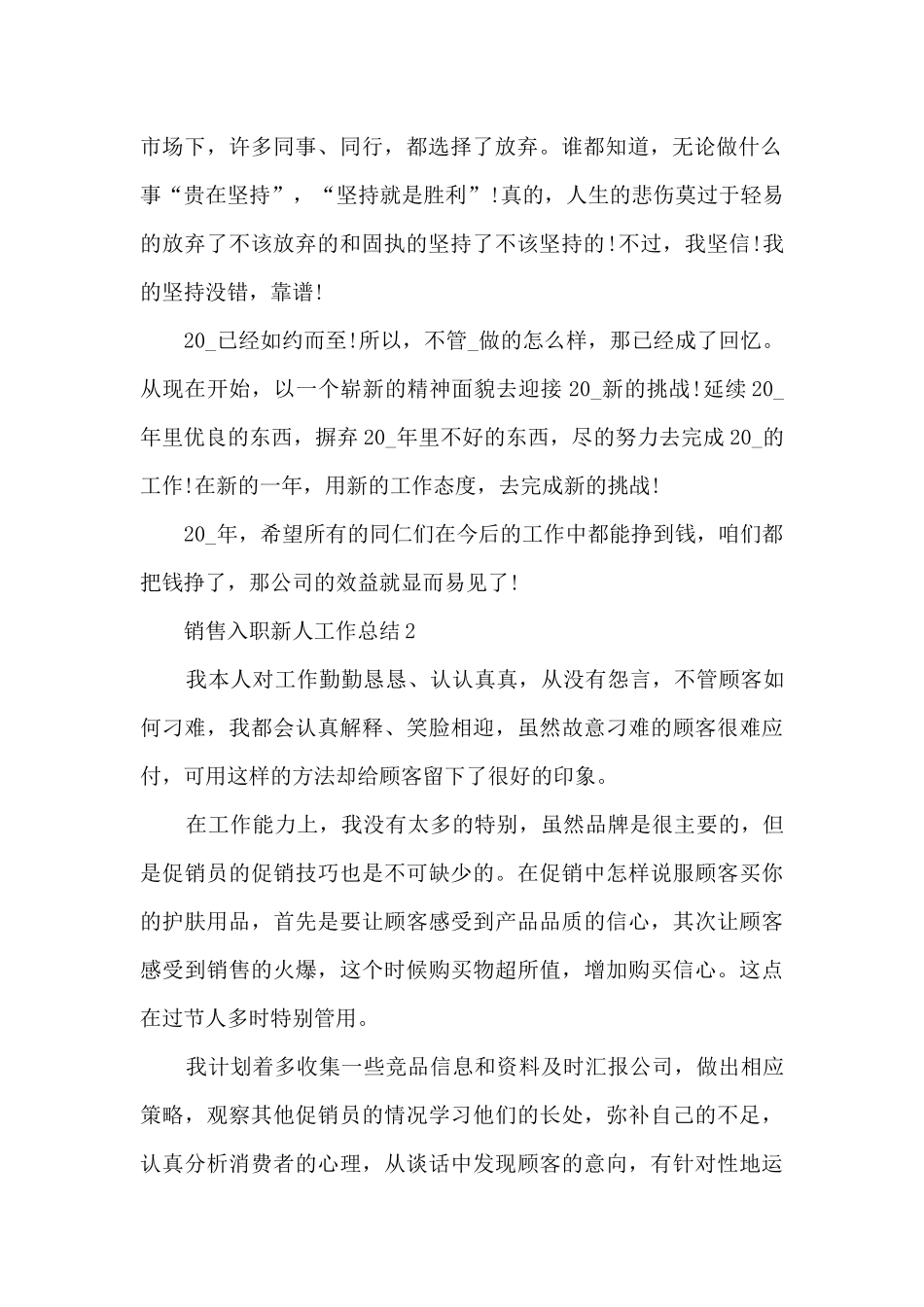 销售入职新人的工作总结5篇_第2页