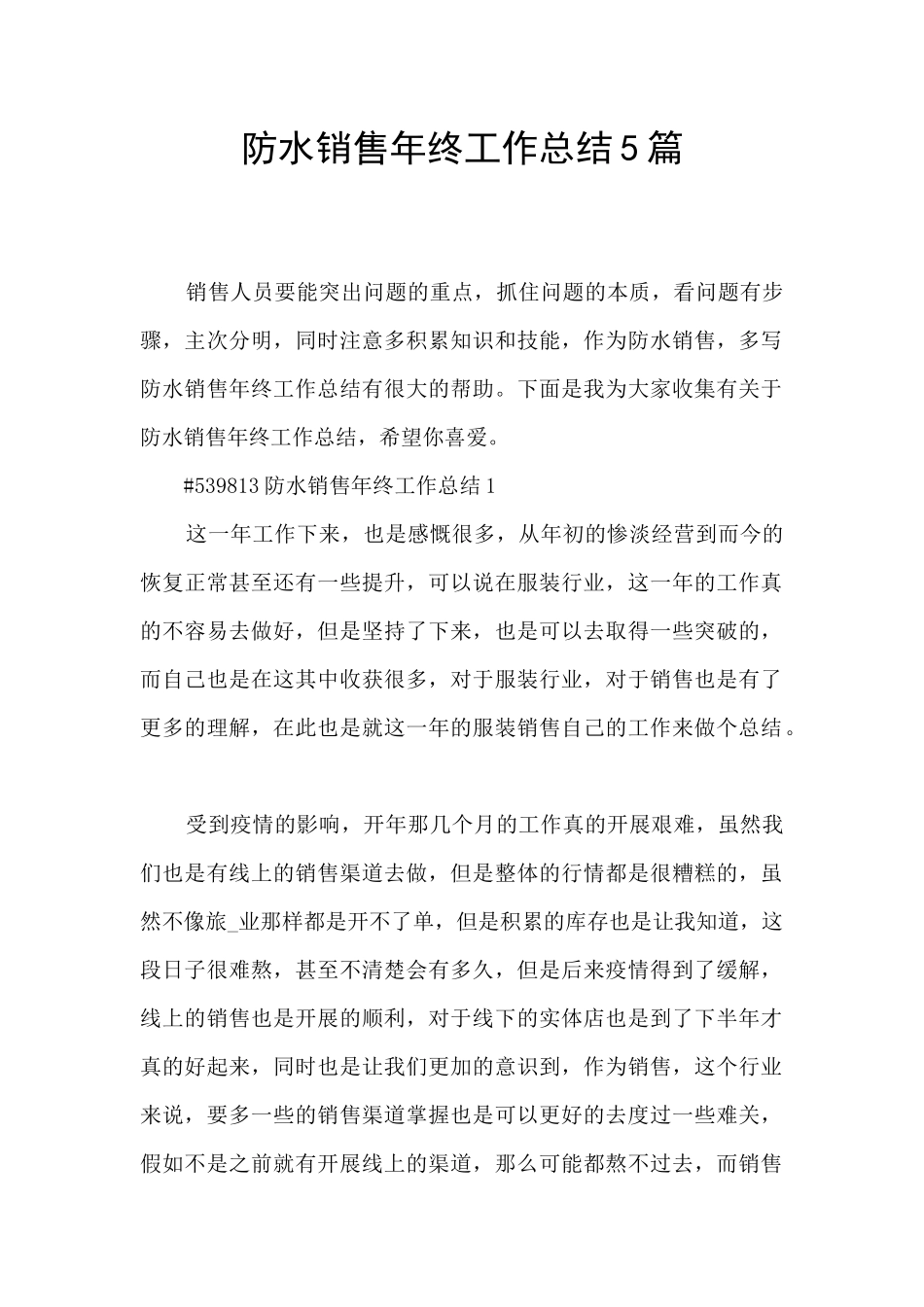 防水销售年终工作总结5篇_第1页